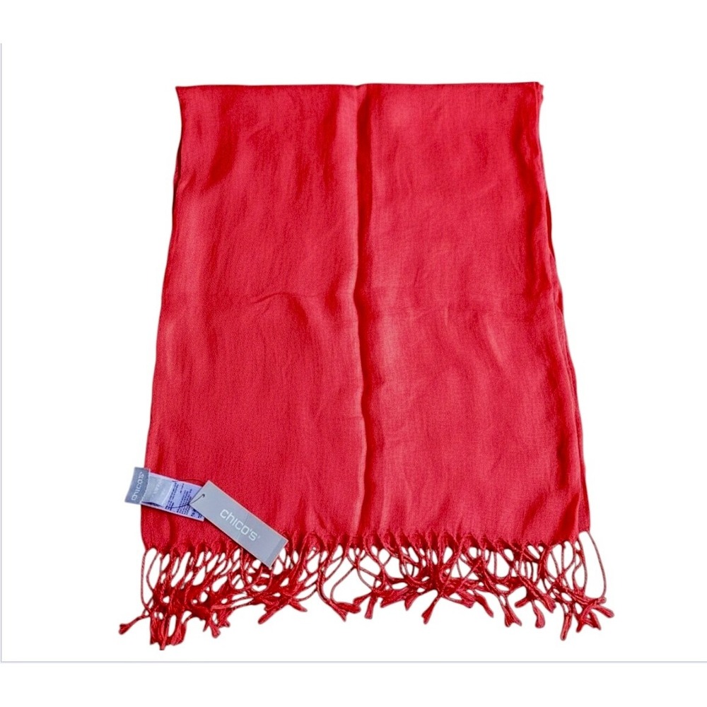 NWT Chico's Scarf PASHMINA w/FRINGE Papaya Coral Red-Orange 36x80" WRAP SHAWL